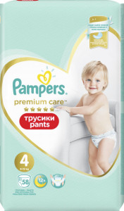 Трусики Pampers Premium Care Pants №4 (9-15кг), 58шт.
