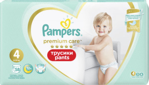Трусики Pampers Premium Care Pants №4 (9-15кг), 58шт.