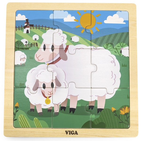 Пазлы деревянные Viga, рамка-вкладыш, 22х22см, 9 элементов
