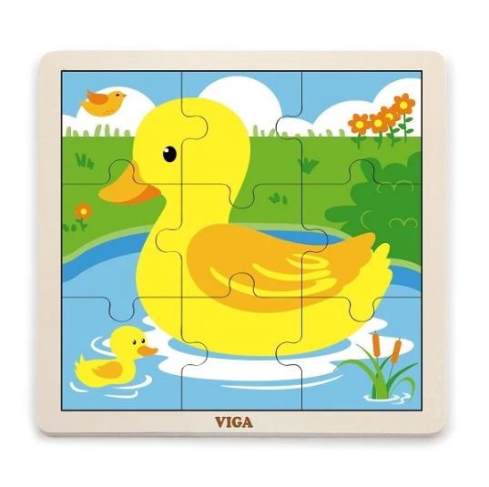 Пазлы деревянные Viga Обезьяна/Слон/Утка, рамка-вкладыш, 23х23см, 9 элементов