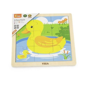 Пазлы деревянные Viga Обезьяна/Слон/Утка, рамка-вкладыш, 23х23см, 9 элементов