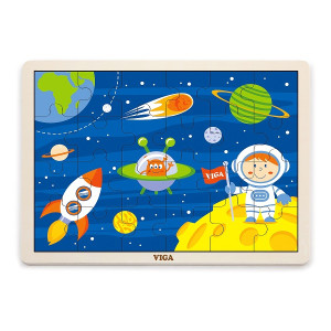 Пазлы деревянные Viga Динозавры/Космос, рамка-вкладыш, 30х23см, 24 элемента