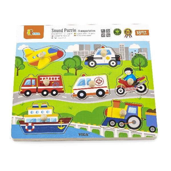 Пазлы деревянные Viga 51274 Транспорт со звуком, вкладыш, 7 элементов