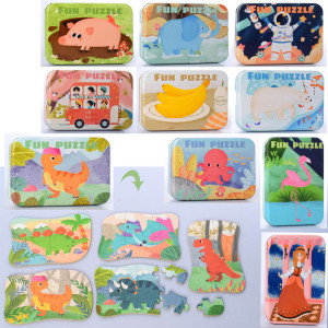 Пазлы деревянные MD 2839, 5 картинок, металлический пенал