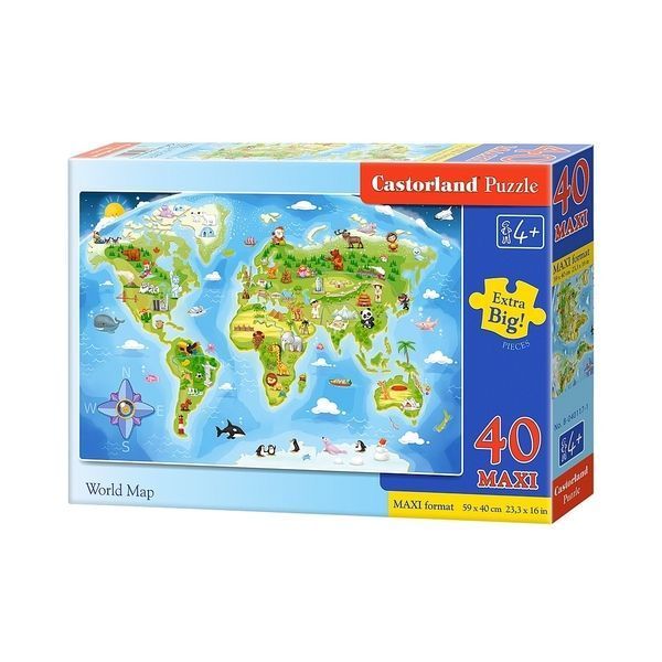 Пазлы детские Castorland Maxi Карта мира, 59х40см, 40 элементов