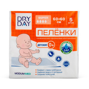 Одноразовые пеленки Modum Dry Day Детские (60х60 см), 5шт