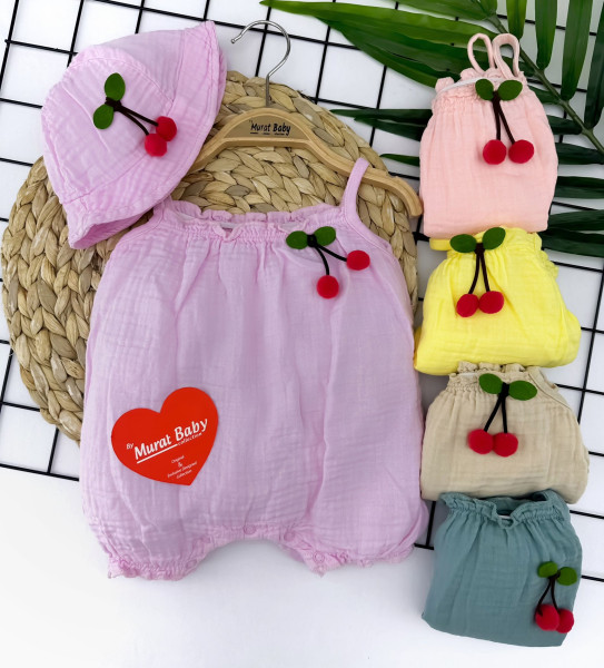 Песочник с панамкой MuratBaby Вишенка, для девочки, муслин, 1-12 м