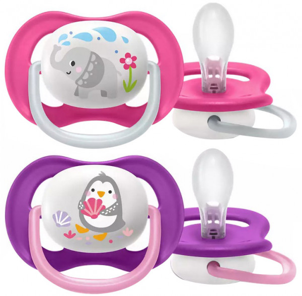 Пустышка Philips AVENT Ultra Air Animal, силиконовая, ортодонтическая, для девочки, 6-18 m, 2 шт.