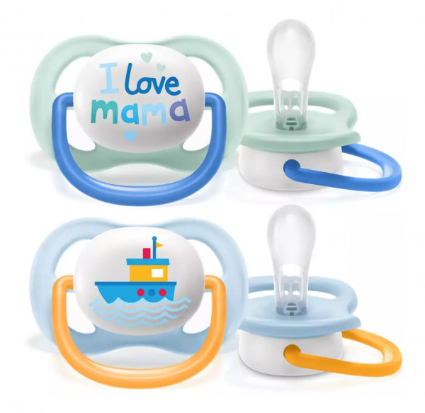 Пустышка Philips AVENT Ultra Air I love, силиконовая, ортодонтическая, для мальчика, 0-6 m, 2 шт.