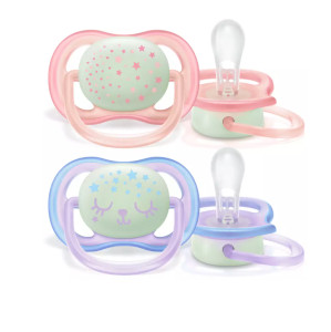 Пустышка Philips AVENT Ultra Air Ночная, силиконовая, люминесцентная, для девочек, 0m+, 2шт.