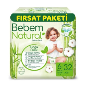 Подгузники Bebem Natural Extra Large №6 (15+кг), 32шт.