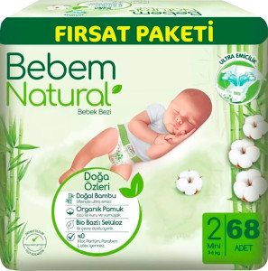 Подгузники Bebem Natural Mini №2 (3-6кг), 68шт.