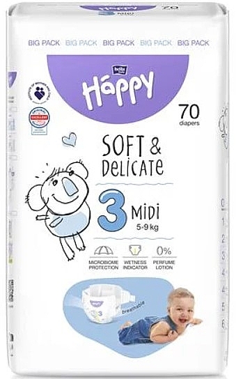 Подгузники Bella Happy Soft&Delicate Midi №3 (5-9 кг) 70шт.