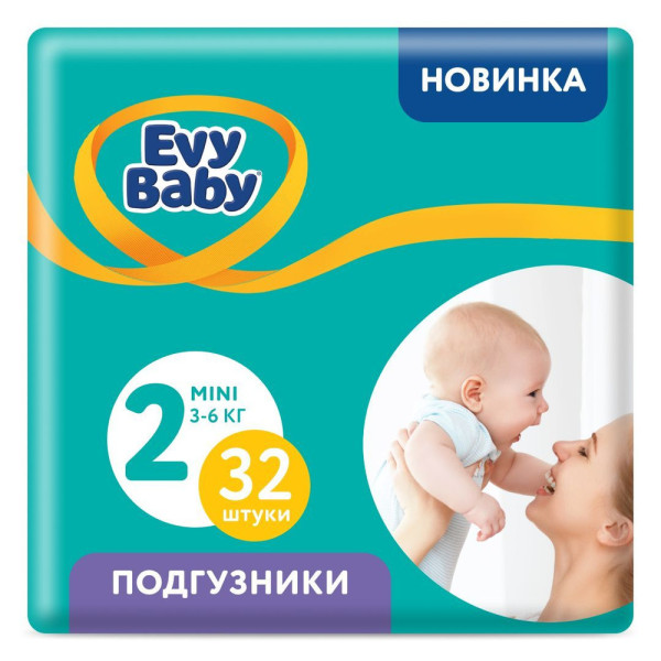 Подгузники Evy Baby Mini Jumbo №2 (3-6 кг), 32шт.