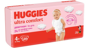 Подгузники Huggies Ultra Comfort Girl №4+ (10-16 кг) 60шт., для девочек