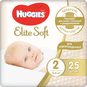 Подгузники Huggies Elite soft №2 (4-6кг), 25шт.