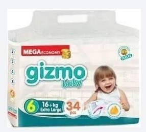 Подгузники Gizmo baby №6 (16+кг) 34шт