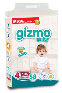 Подгузники Gizmo baby №4 (7-18кг) 58шт