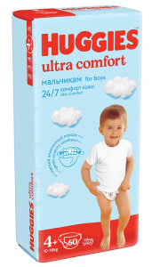 Подгузники Huggies Ultra Comfort Boy №4+ (10-16 кг) 60шт. для мальчиков