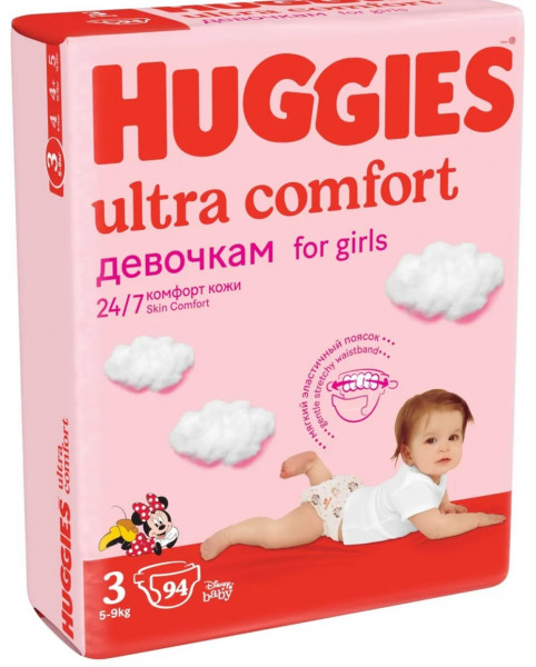 Подгузники Huggies Ultra Comfort Girl №3 (5-9 кг) 94шт. для девочек