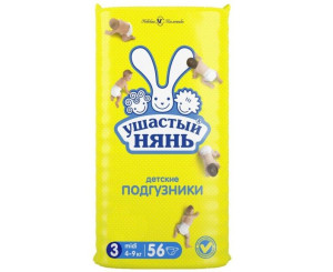 Подгузники Ушастый Нянь №3 (4-9кг), 56шт.