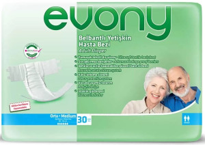 Подгузники Evony Premium M (80-130см), для взрослых, 30шт/1шт