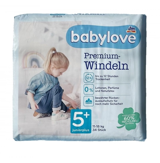 Подгузники DM BabyLove Premium №5+ (11-18кг) 34шт.