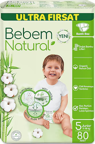 Подгузники Bebem Natural Junior №5 (11-18кг), 80шт.