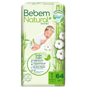 Подгузники Bebem Natural Newborn №1 (2-5кг), 64шт.