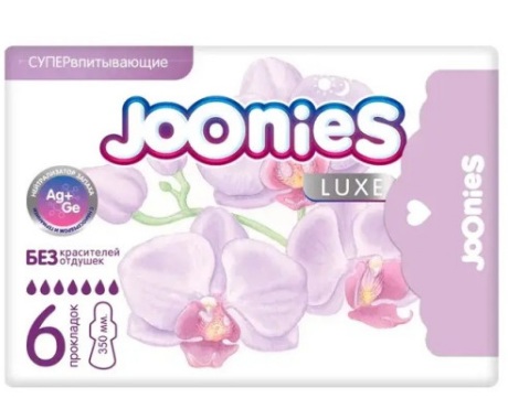 Прокладки гигиенические Joonies LUXE, супер ночные, 7 капель, 6шт