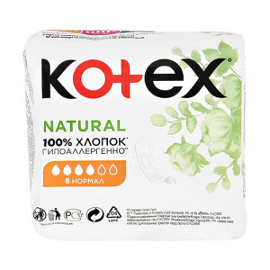 Прокладки гигиенические Kotex Natural Normal, 4 капельки, 8 шт.
