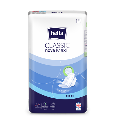 Прокладки гигиенические Bella Classic Nova Maxi breathable, 5 капель, 18шт