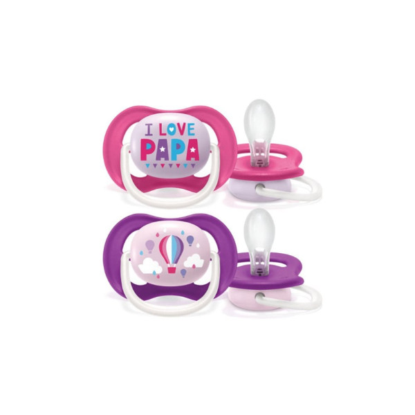 Пустышка Philips AVENT Ultra Air I love, силикон, ортодонтическая, для девочки, 6-18 m, 2 шт