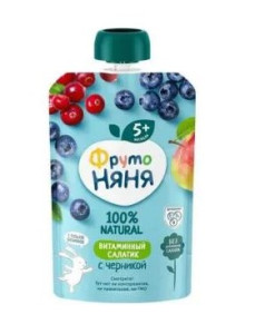 Пюре ФрутоНяня Витаминный салатик с черникой, 5m+, 90г