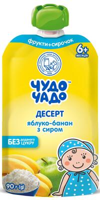 Пюре Чудо-чадо Яблоко-банан-творог, мягкая упаковка, 90гр