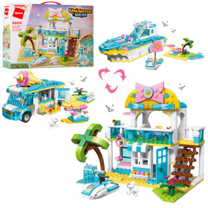Конструктор Qman 4804 Unlimited Ideas База отдыха+транспорт, 3 в 1, 316 деталей