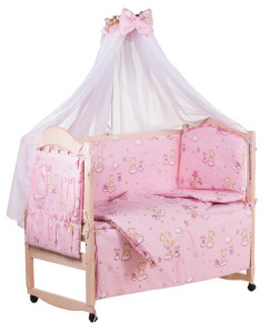 Детское постельное белье Qvatro Gold RG-08, Мишка на облачке, розовый, постельный комплект: 8 элементов