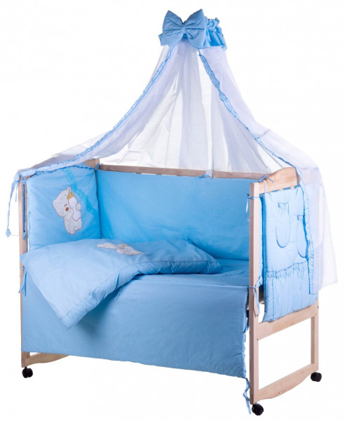 Детское постельное белье Qvatro Ellite Мишка сидит с бутылочкой, голубой, постельный комплект: 8 элементов