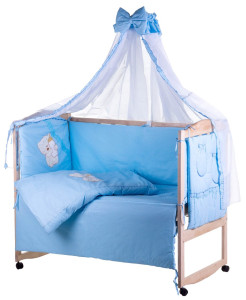 Детское постельное белье Qvatro Ellite Мишка сидит с бутылочкой, голубой, постельный комплект: 8 элементов