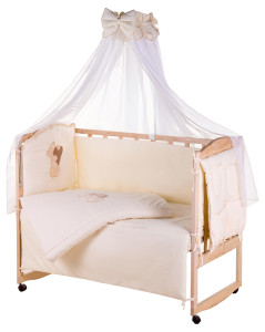 Детское постельное белье Qvatro Ellite Мишка стоит с сердцем, бежевый, постельный комплект: 8 элементов