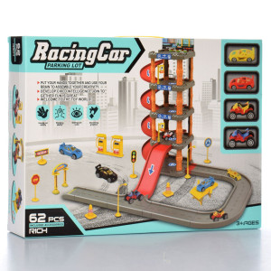 Гараж 5-этажный Racing Car P3033, с транспортом и дорожными знаками, 62 детали