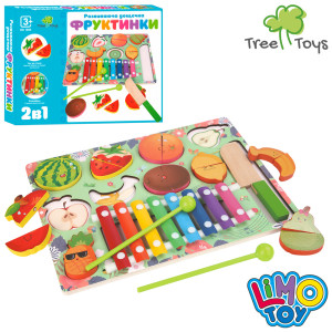 Многофункциональная доска Tree Toys MD 1895, ксилофон, фрукты-пазлы