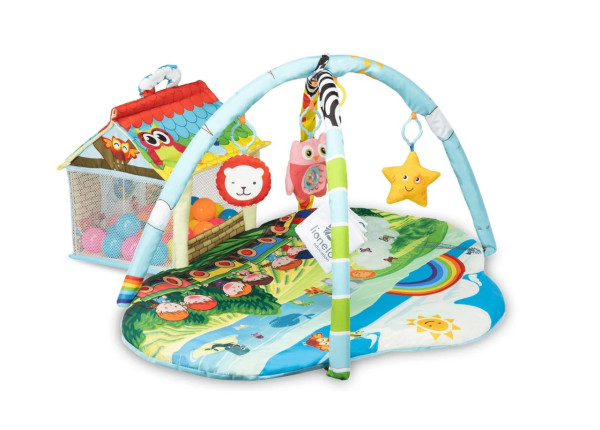 Развивающий коврик Lionelo Imke Plus, дуга с игрушками, с домиком, 30 шариков