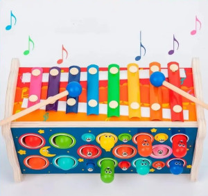 Развивающая игрушка Ксилофон-стучалка-рыбалка Котик, дерево