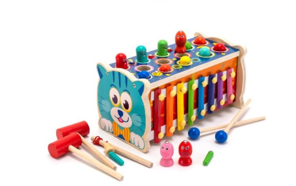 Развивающая игрушка Ксилофон-стучалка-рыбалка Котик, дерево