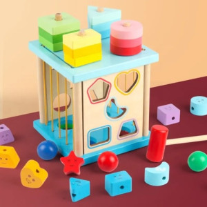 Развивающая игрушка Кубик, сортер, молоточек, дерево