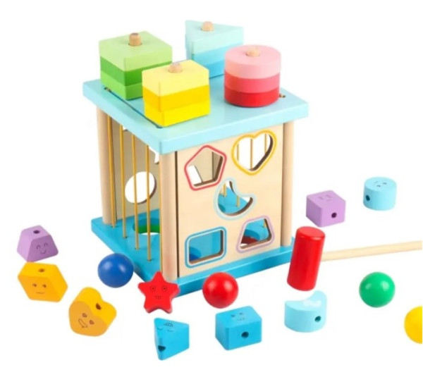 Развивающая игрушка Кубик, сортер, молоточек, дерево