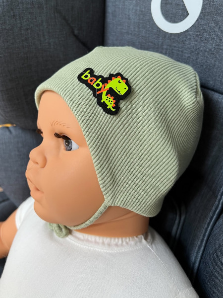 Шапка демисезонная Baby Динозавр 116927, рубчик, подклад хлопок, для мальчика, 3-12м
