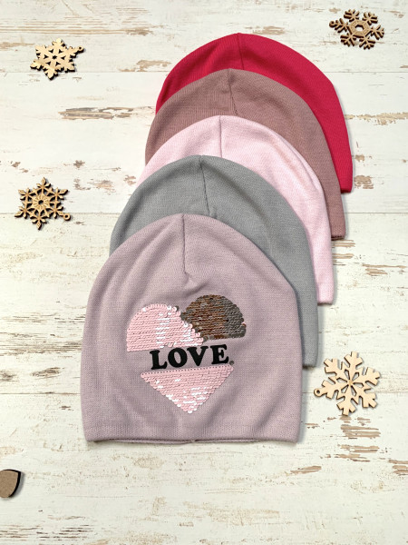 Шапка для девочек Kraft Love 2358 Сердце из пайеток, 5-8 лет