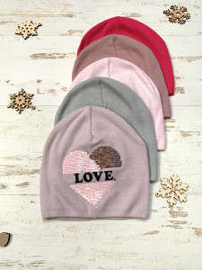 Шапка для девочек Kraft Love 2358 Сердце из пайеток, 5-8 лет